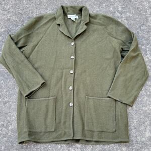 Jones New York 100% Merino Wool Olive Button-Up Cardigan Jacket L